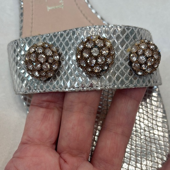 Amaranti all leather made in Italy Silver Slide Sandals - Picture 2 of 5